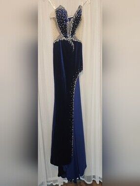 Sophia Thomas Navy Blue Evening Gown with Rhinestones Size 4